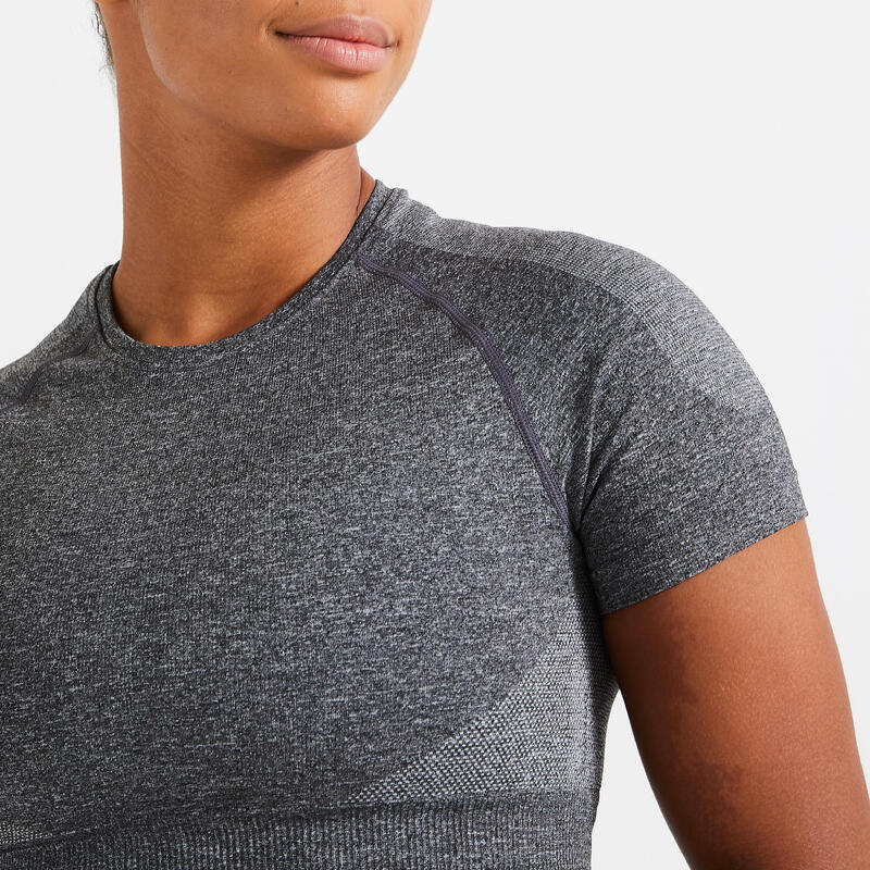 Recondicionado - T-shirt Crop Top de Fitness Sem Costuras Cinzento - Muito bom