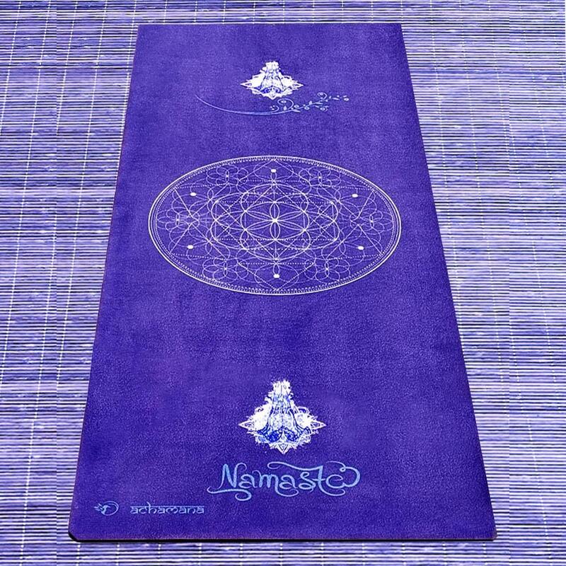 Tapis yoga écologique nouvelle génération 3 plis, 6mm - Namasté bleu + sac yoga