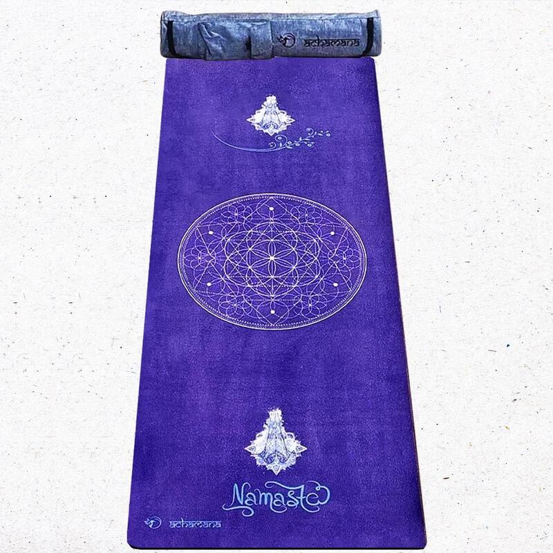 Tapis yoga écologique nouvelle génération 3 plis, 6mm - Namasté bleu + sac yoga