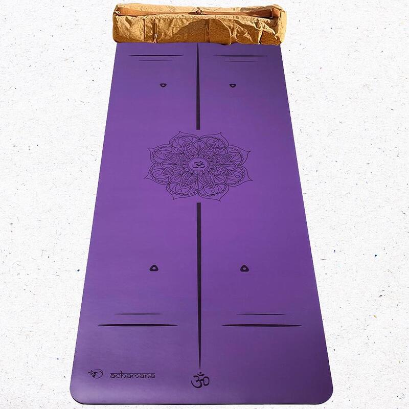 Tapis yoga pro gomme-similicuir 5mm mandala + Sac yoga, mains sèches ou humides