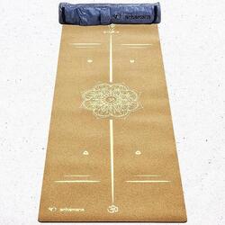 Yogamat rubber & kurk 5mmx68cmx1,83m, Mandala Bodylines goud +Yogatas