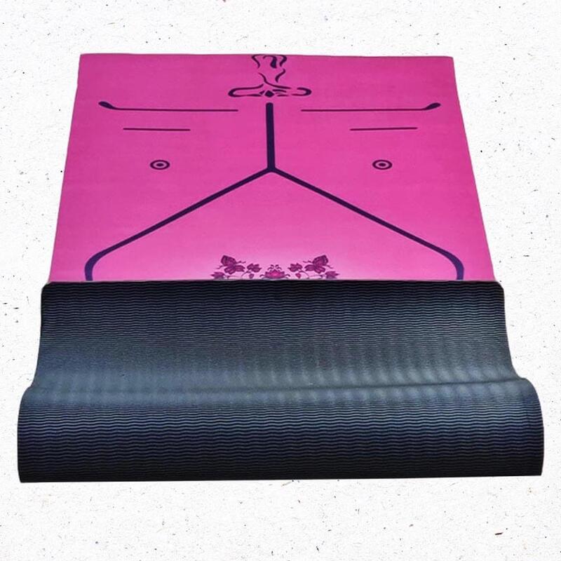 Tapis yoga écologique nouvelle génération 3 plis 6mm lignes posturales +Sac yoga