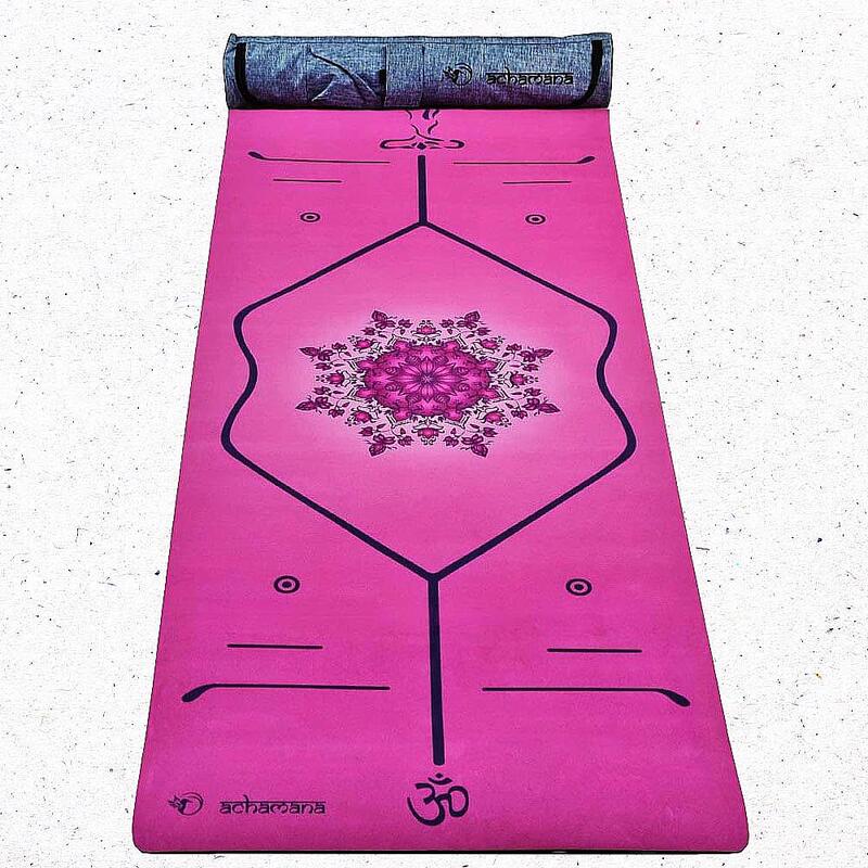 Tapete de yoga ecológico de nova geração, rosa, 6 mm, linhas de postura + saco