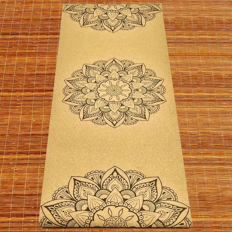 Tapis yoga liège new génération 3 plis, 6mmx68cmx1,83m, 3 mandalas + Sac de  yoga ACHAMANA