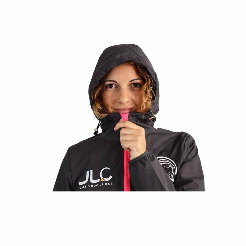 Cortavientos Chaqueta Pesca Nylon Mujer JLC Gris Rosa Ligera con Capucha