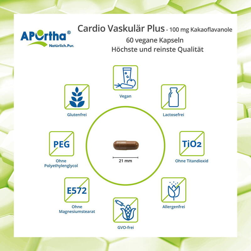APOrtha® Cardio Vaskulär - 100 mg Kakaoflavanole - 60 vegane Kapseln