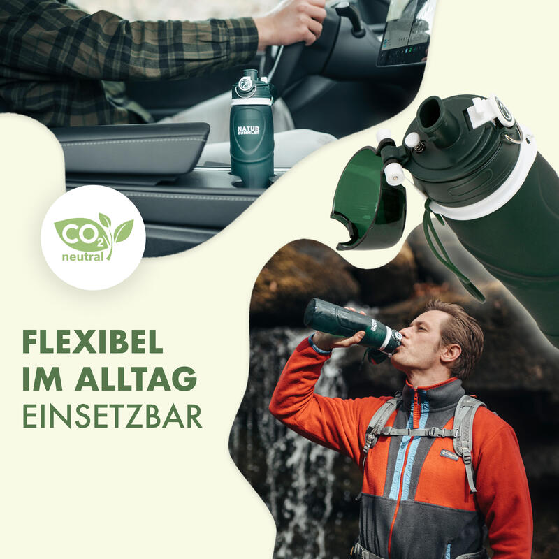 Wasserfilter Flasche [Co2-Neutral] inkl. Aufhänghaken + Faltfunktion