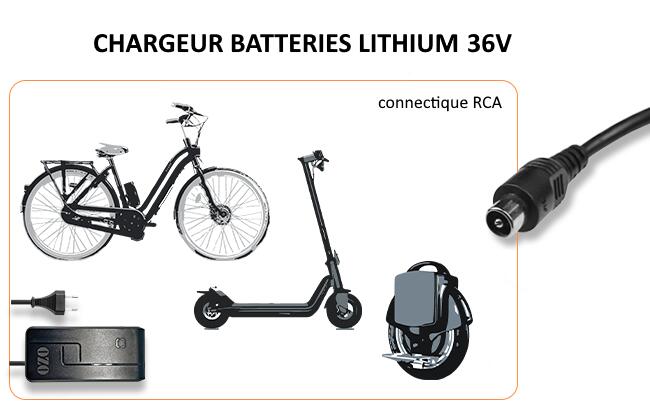 Chargeur 36V 2A pour batterie Lithium de vélo électrique prise RCA 5/5