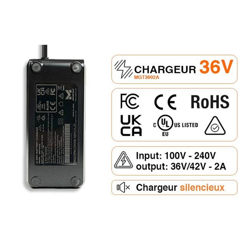Chargeur 36V 2A pour batterie Lithium de vélo électrique prise RCA