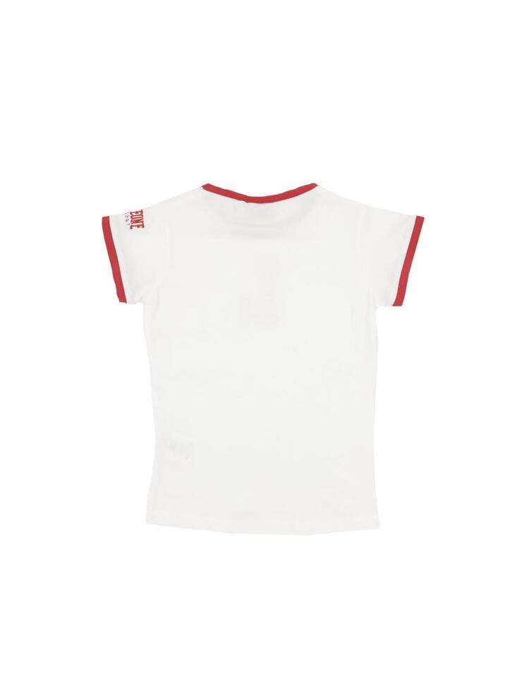 Dziewczęcy T-shirt z krótkim rękawem i uczelnią „L”.