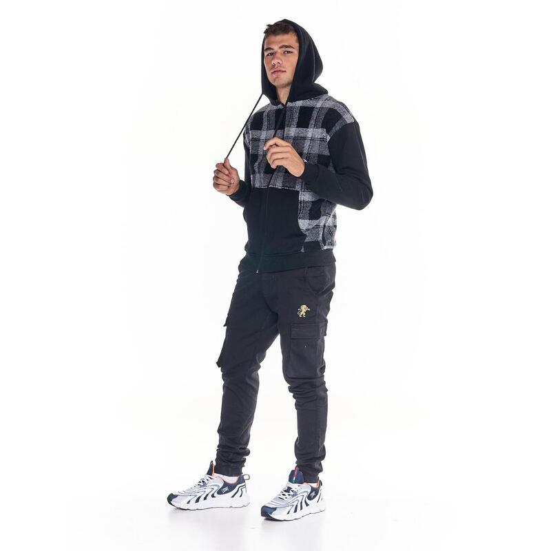 Sweatshirt homem de lÃ£ tartan com Zipper completo para trabalho e lazer