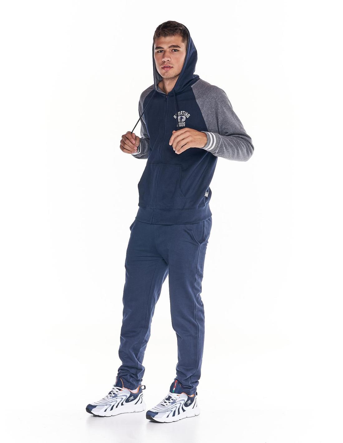 Fato de treino masculino universitário com capuz e zíper completo em dois tons 3/7