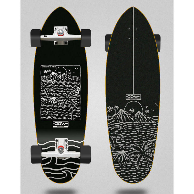 Surfskate Longboard Black Paradise 32,5" Deep Aowsurfskates Negro hecho a mano