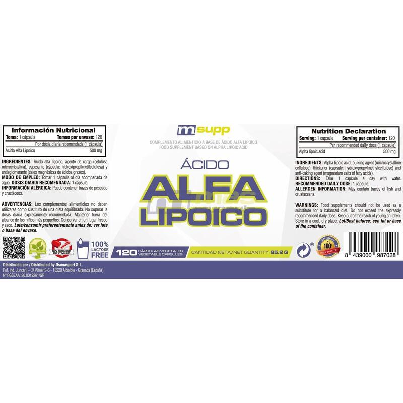 Ácido Alfa Lipoíco - 120 Cápsulas Vegetales de MM Supplements