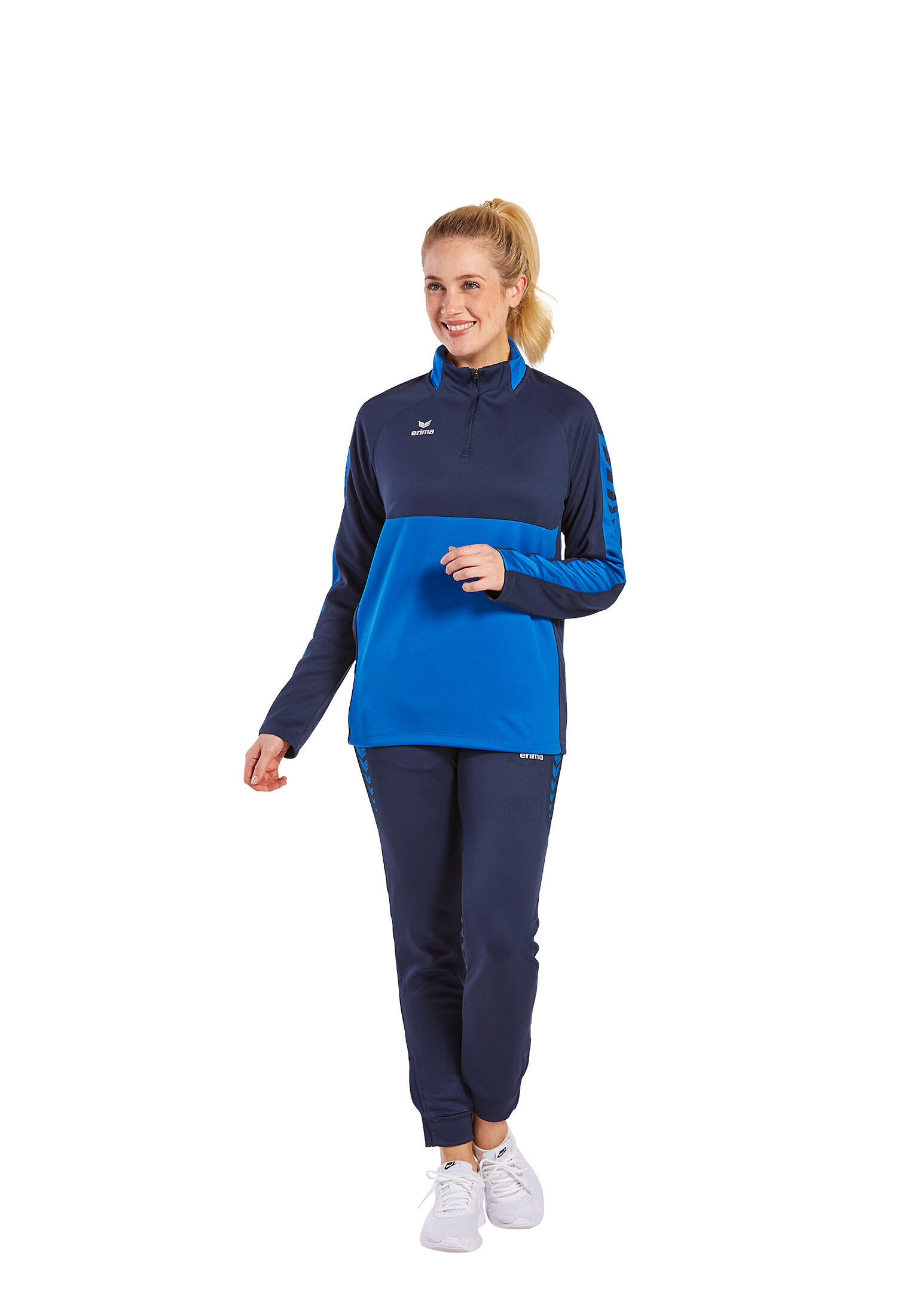 Erima Six Wings Trainingtop Junior - Royal/Navy, col montant demi-zip 5/7