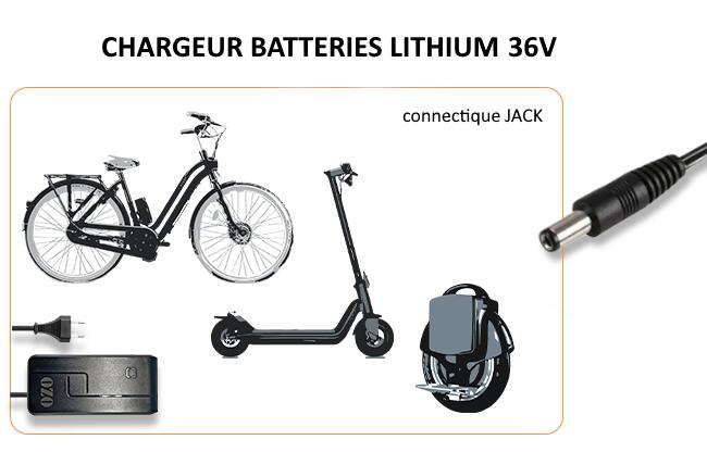 Chargeur 36V 2A pour batterie Lithium de vélo électrique prise JACK 5/5