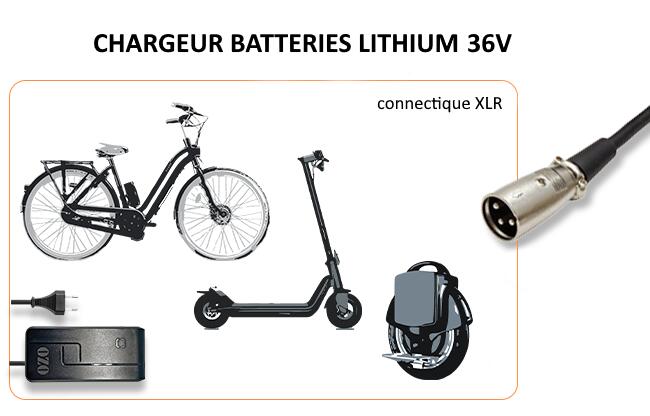 Chargeur 36V 2A pour batterie Lithium de vélo électrique prise XLR 5/5