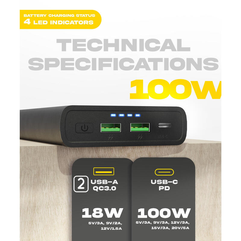 Powerbank Gravity 100W | Puissante  Batterie Externe 26'800mAh pour Ordinateurs