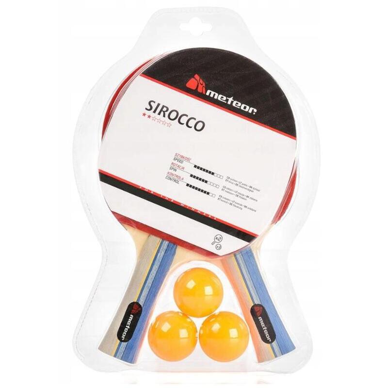 Zestaw do tenisa stołowego Meteor Sirocco 2 rakietki + 3 piłeczki