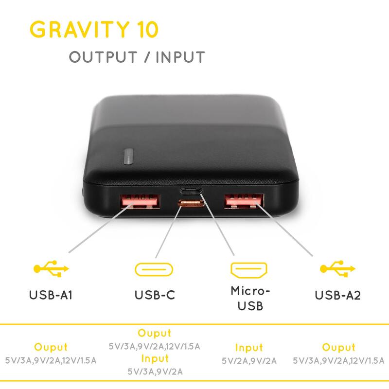 Powerbank Gravity 10'000 mAh | Krachtige en lichtgewicht externe batterij