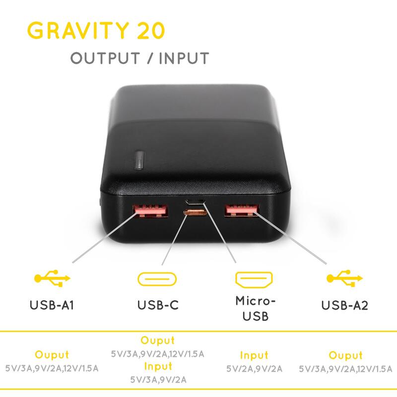 Powerbank Gravity 20'000 mAh | Krachtige externe batterij met hoge capaciteit