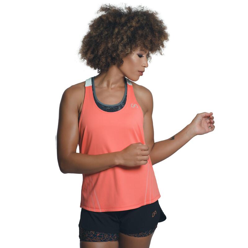 女裝2in1冰感Y背速乾健身跑步運動背心 - 珊瑚紅色