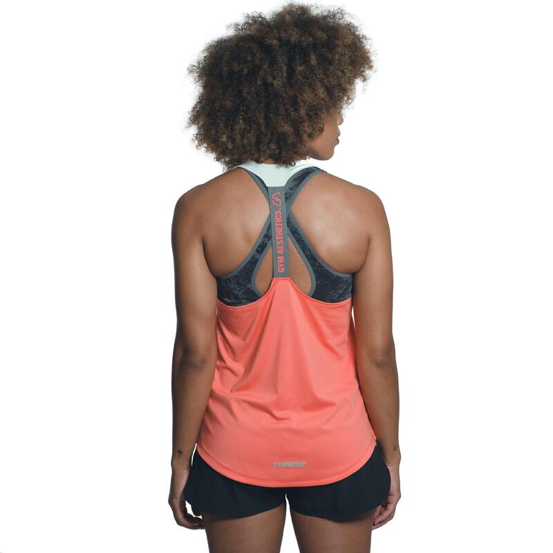 Women 2in1 Polyester Y-back Gym Running Sports Vest Tank Top Singlet - Pink