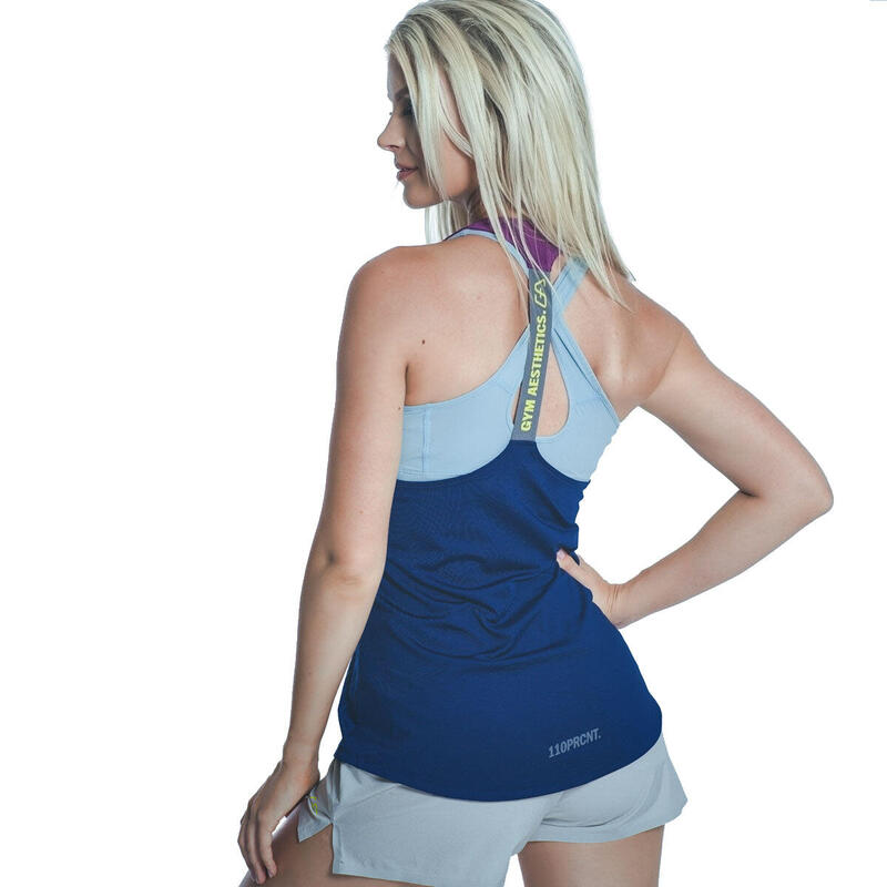 女裝2in1冰感Y背速乾健身跑步運動背心 - 軍藍色