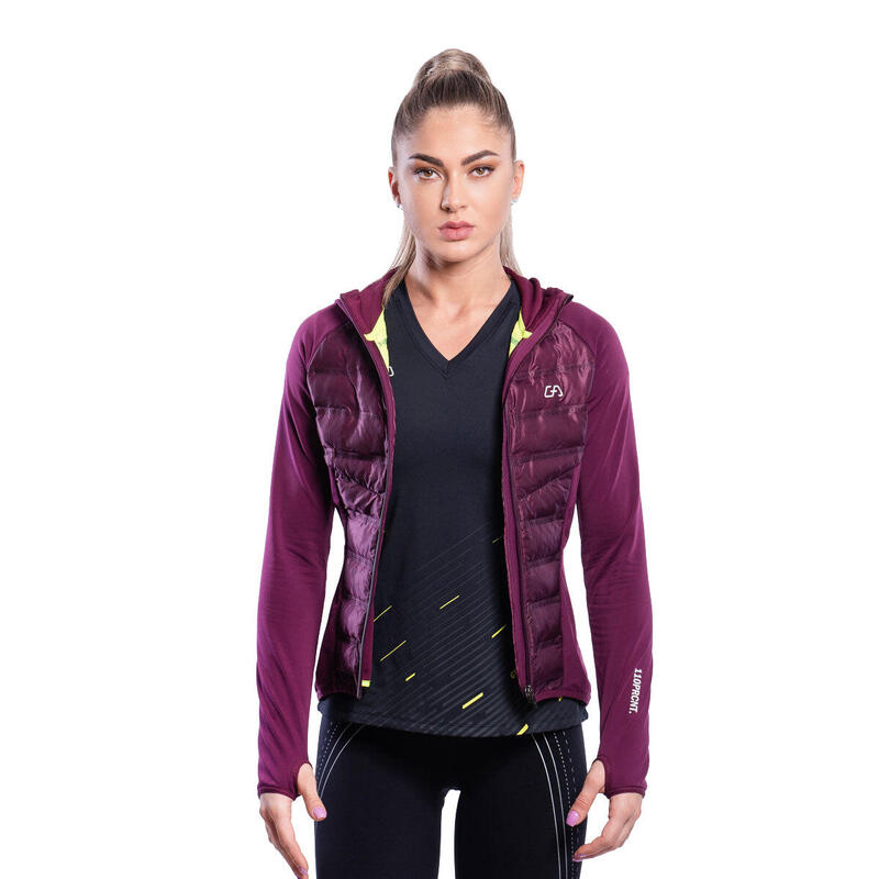 Women Lightweight Waterproof Sports Down Puffer Hooded Jacket - Purple