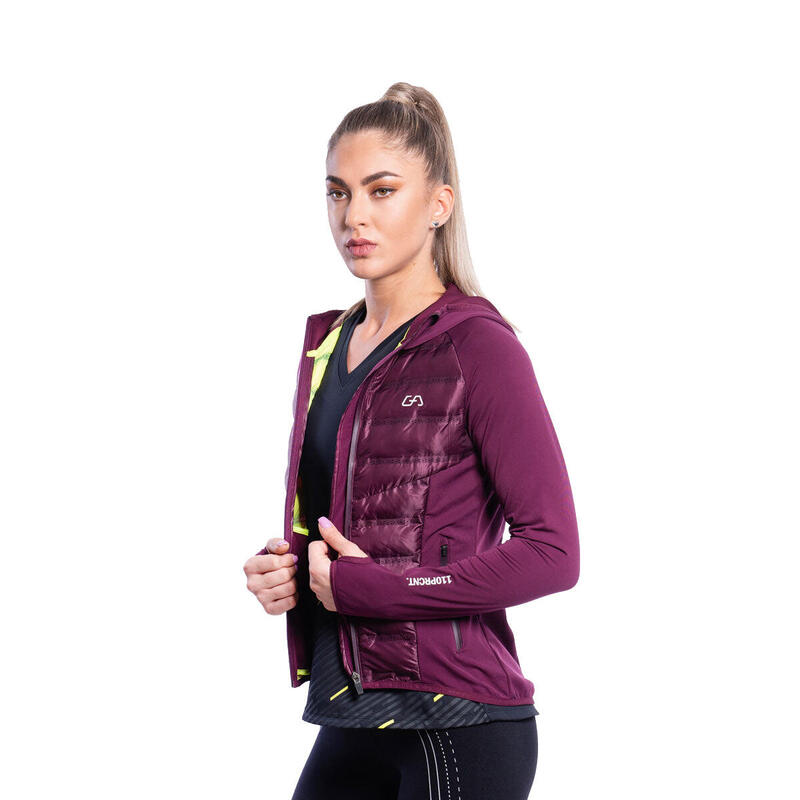 Women Lightweight Waterproof Sports Down Puffer Hooded Jacket - Purple