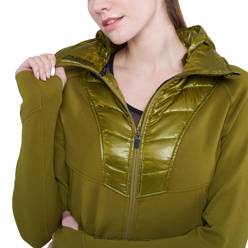 女裝超輕防水運動羽絨連帽外套 - 橄欖綠色