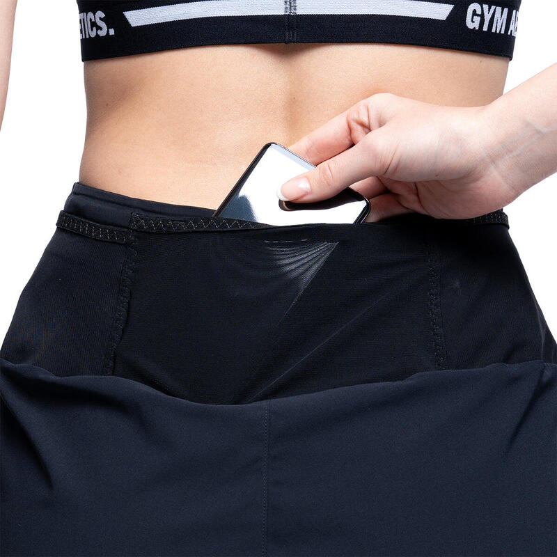 Women 2in1 Multi-Pocket 3" Functional Gym Sports Running Shorts - BLACK