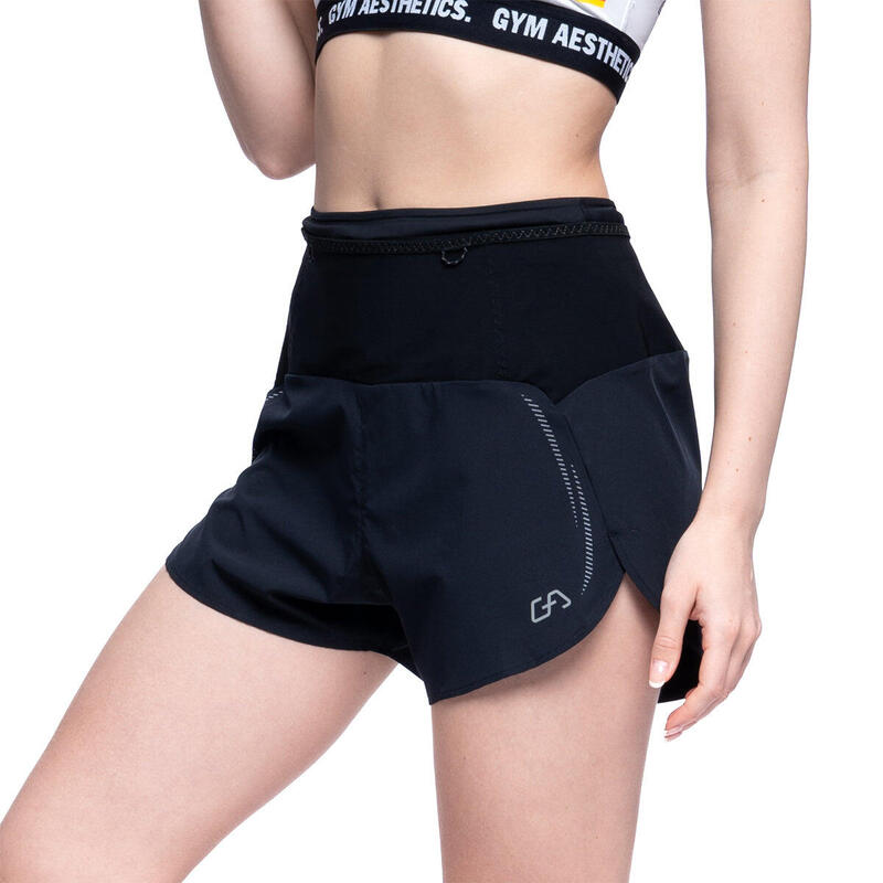 Women 2in1 Multi-Pocket 3" Functional Gym Sports Running Shorts - BLACK