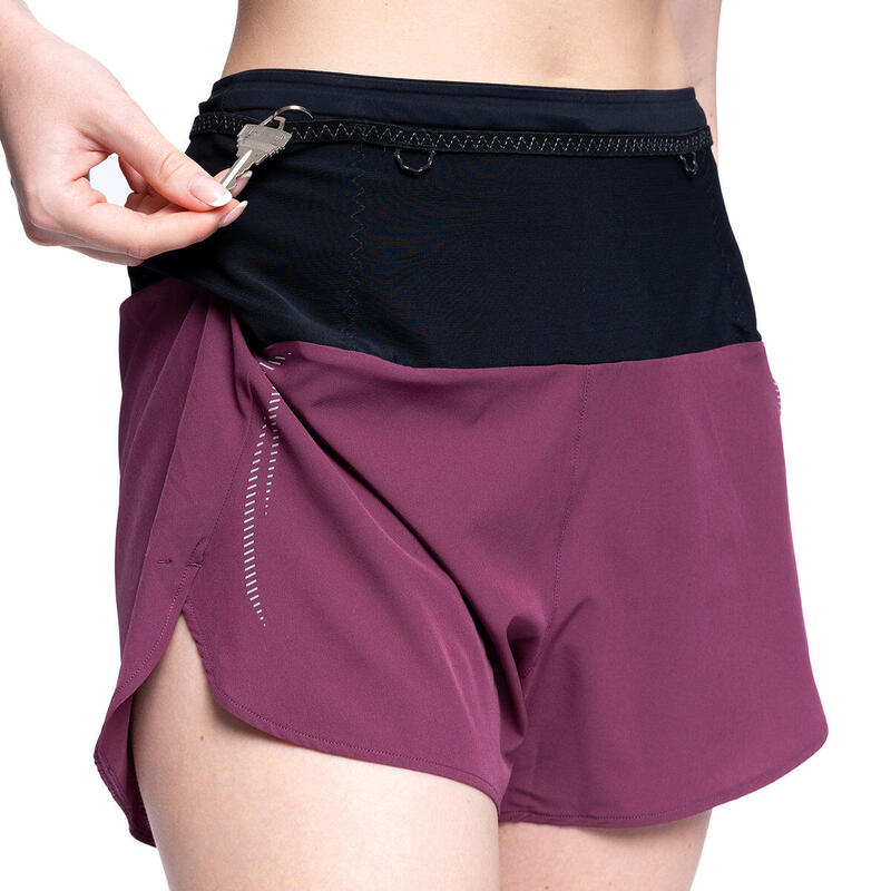 Women 2in1 Multi-Pocket 3" Functional Gym Sports Running Shorts - Purple