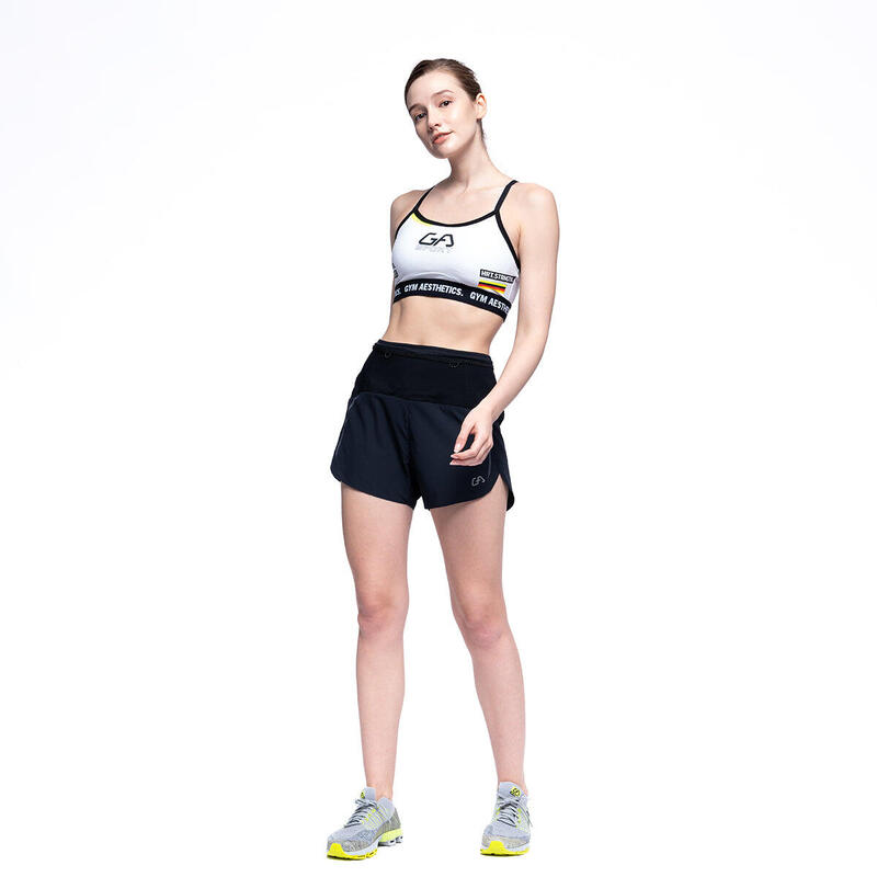 Women 2in1 Multi-Pocket 3" Functional Gym Sports Running Shorts - BLACK