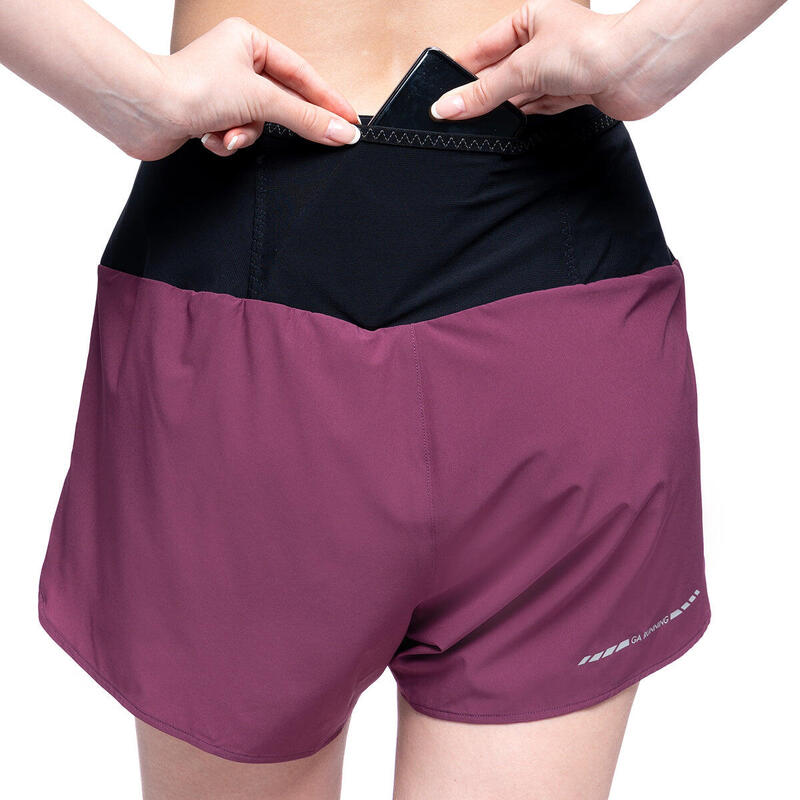 女裝2in1多口袋功能3吋速乾運動跑步短褲 - 紫色