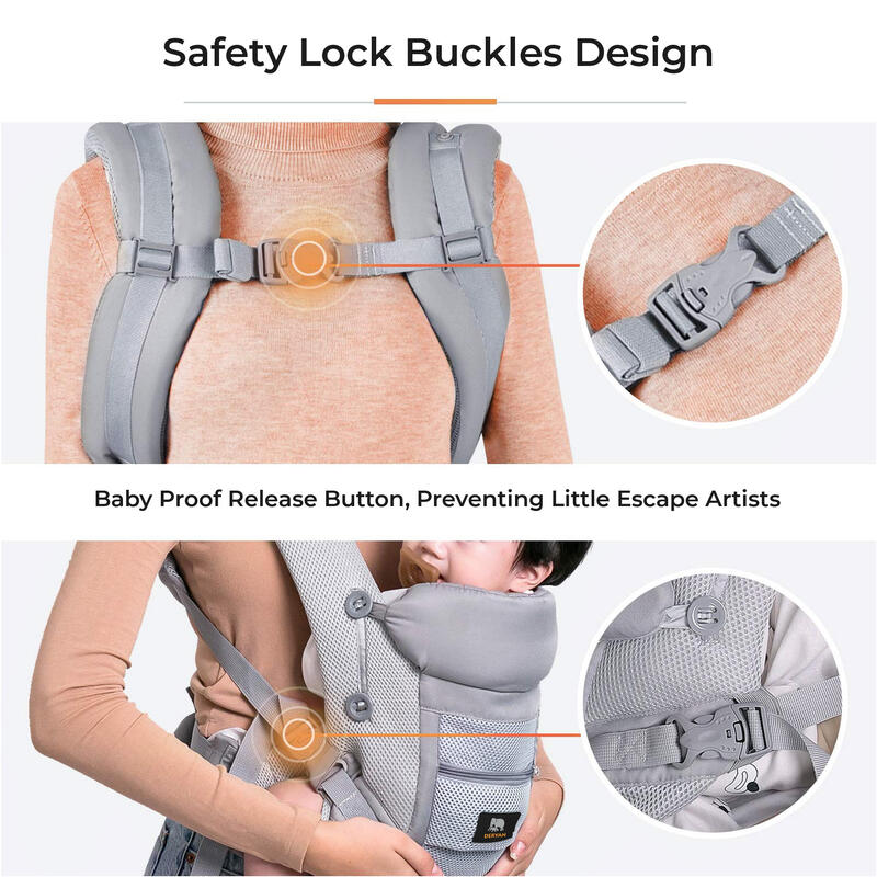 Sac de portage ergonomique Deryan - Porte-bébé ventral 4-en-1 Gris