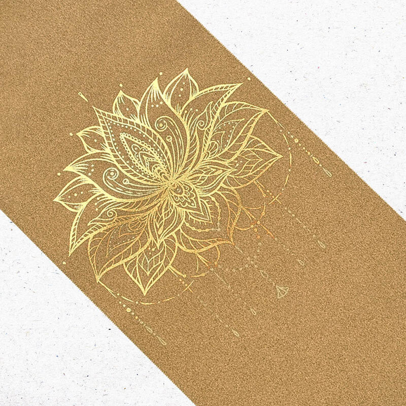 Tapete de ioga de borracha natural e cortiça 5 mm - Lotus dourado + saco de ioga