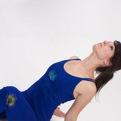 Tee shirt yoga femme coton coupe camisole bretelles réglables fleur lotus bleu