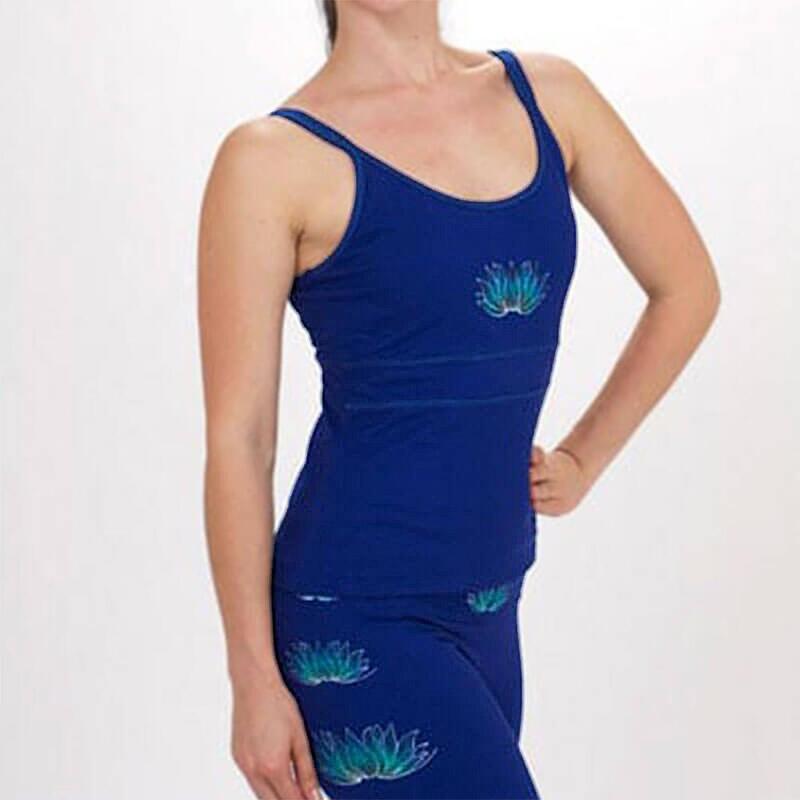 T-shirt de ioga de algodão para mulher com alças ajustáveis flor de lótus azul