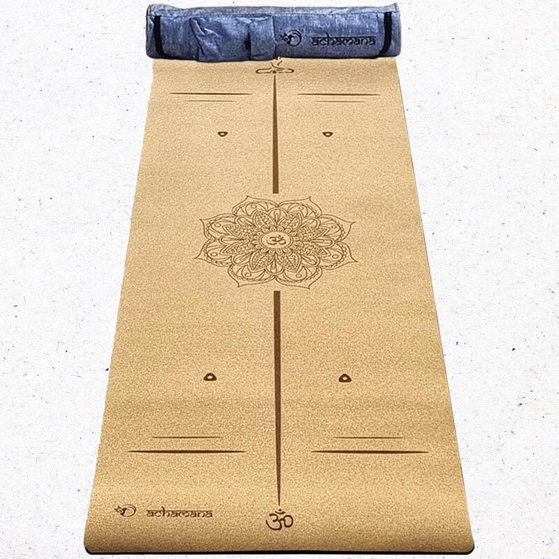Tapete yoga cortiça de 3 camadas 6mmx68cmx1,83m Bodylines-Mandala +Saco de yoga
