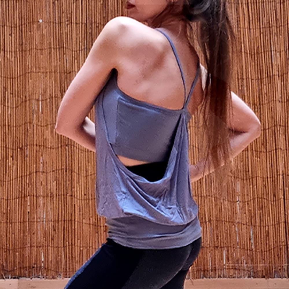 Haut yoga femme bio zen-lifestyle, ample, longueur libre, soutien intégré 3/7