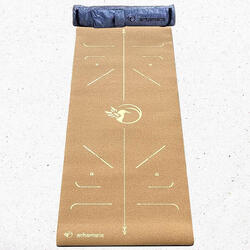 Nieuwe generatie kurk yogamat, 3 lagen, 6 mm, Beginner markers goud + Yogatas