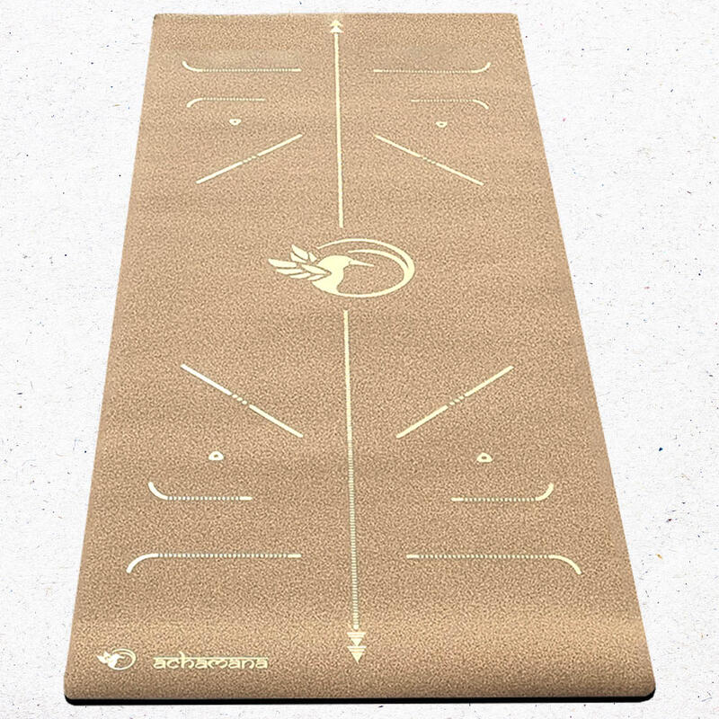 Nieuwe generatie kurk yogamat, 3 lagen, 6 mm, Beginner markers goud + Yogatas