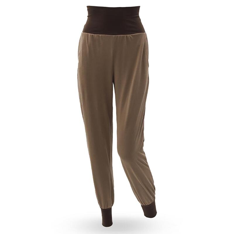 Pantalon de yoga ample pour femme - coton bio certification GOTS  Marron-gris ACHAMANA