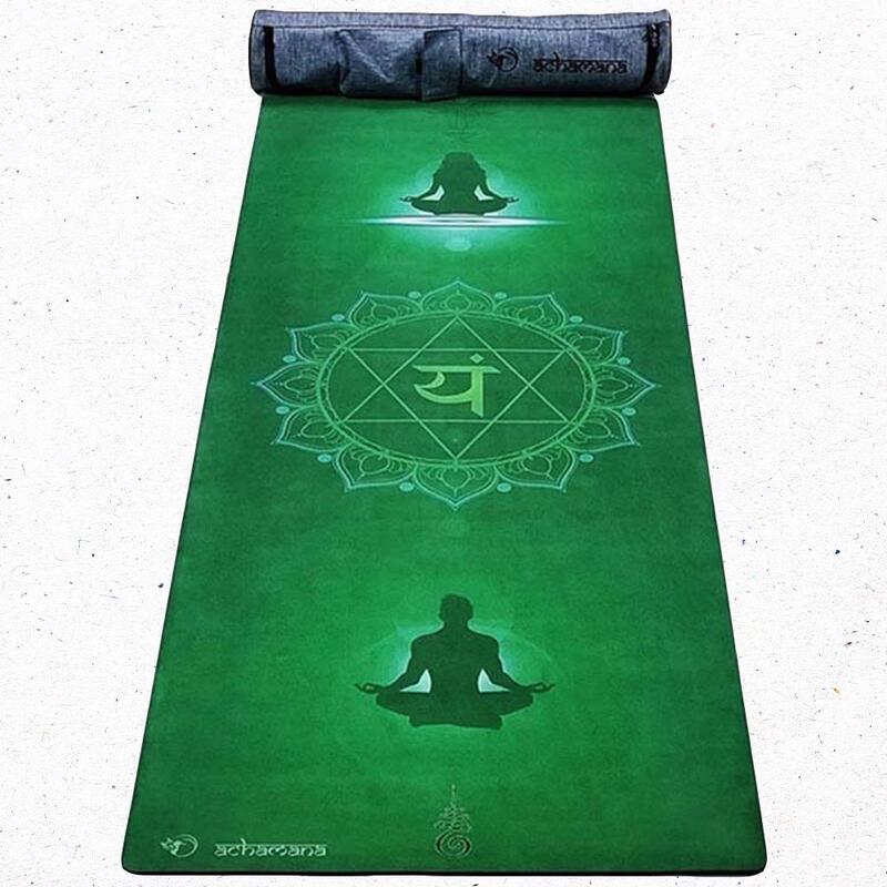 Natuurlijke rubber & microvezel yoga mat 5mmx68cmx1,83m - Hart chakra + Zakje