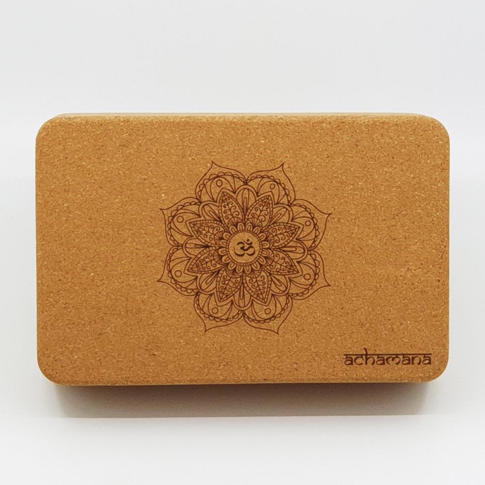 Achamana - Bloc De Yoga En Liège Aggloméré 7,5 X 15 X 23 Cm Bords Arrondis Mandala Om Gravé - Brique Yoga - Beige - Taille Unique - Decathlon