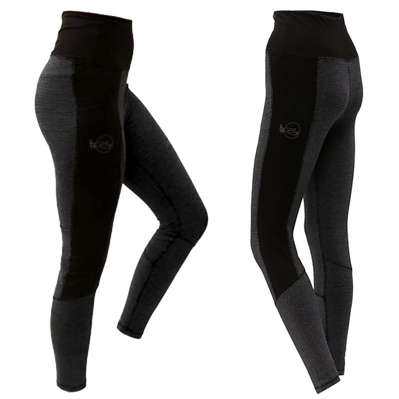 Leggings de ioga para mulher cintura alta, cinzento-preto - Algodão bió com GOTS