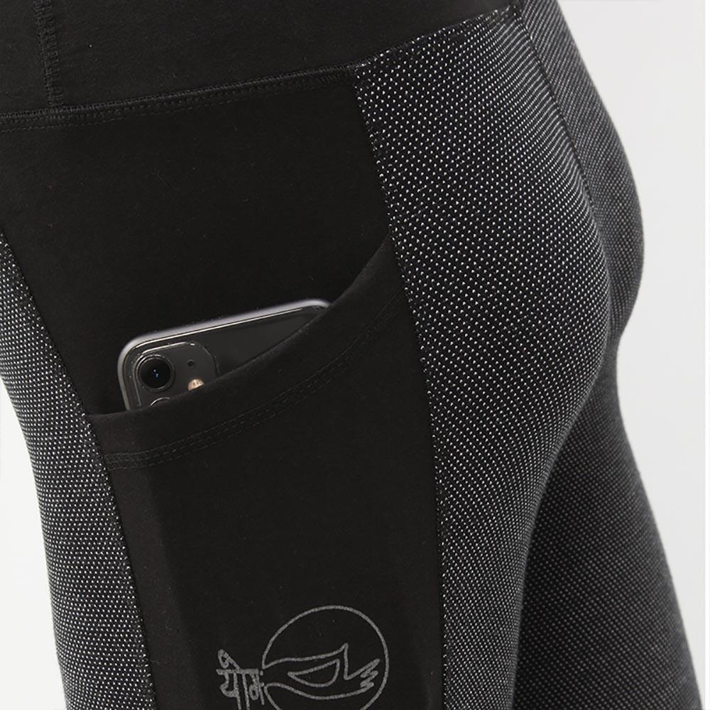 Legging yoga femme taille haute noir-gris - Coton bion certification GOTS 7/7