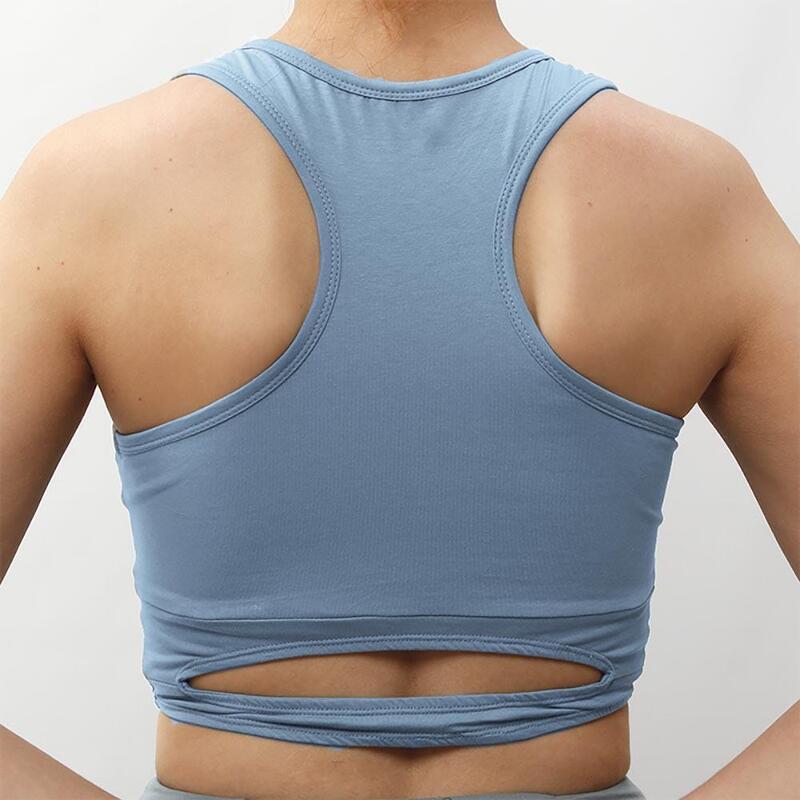 Haut débardeur de yoga éco-chic, Pilates, fitness Bio certifié GOTS – bleu-gris